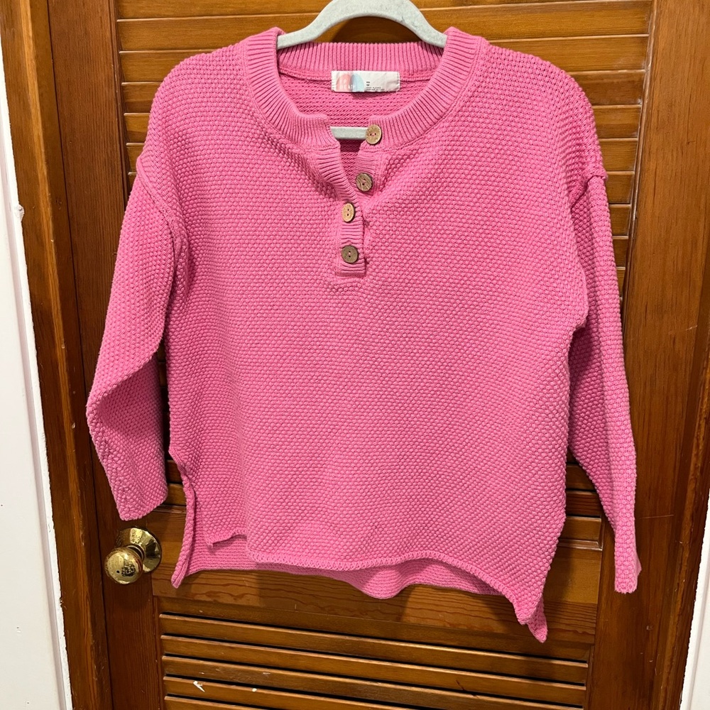 Women's Pink Henley Knit Pullover Sweater